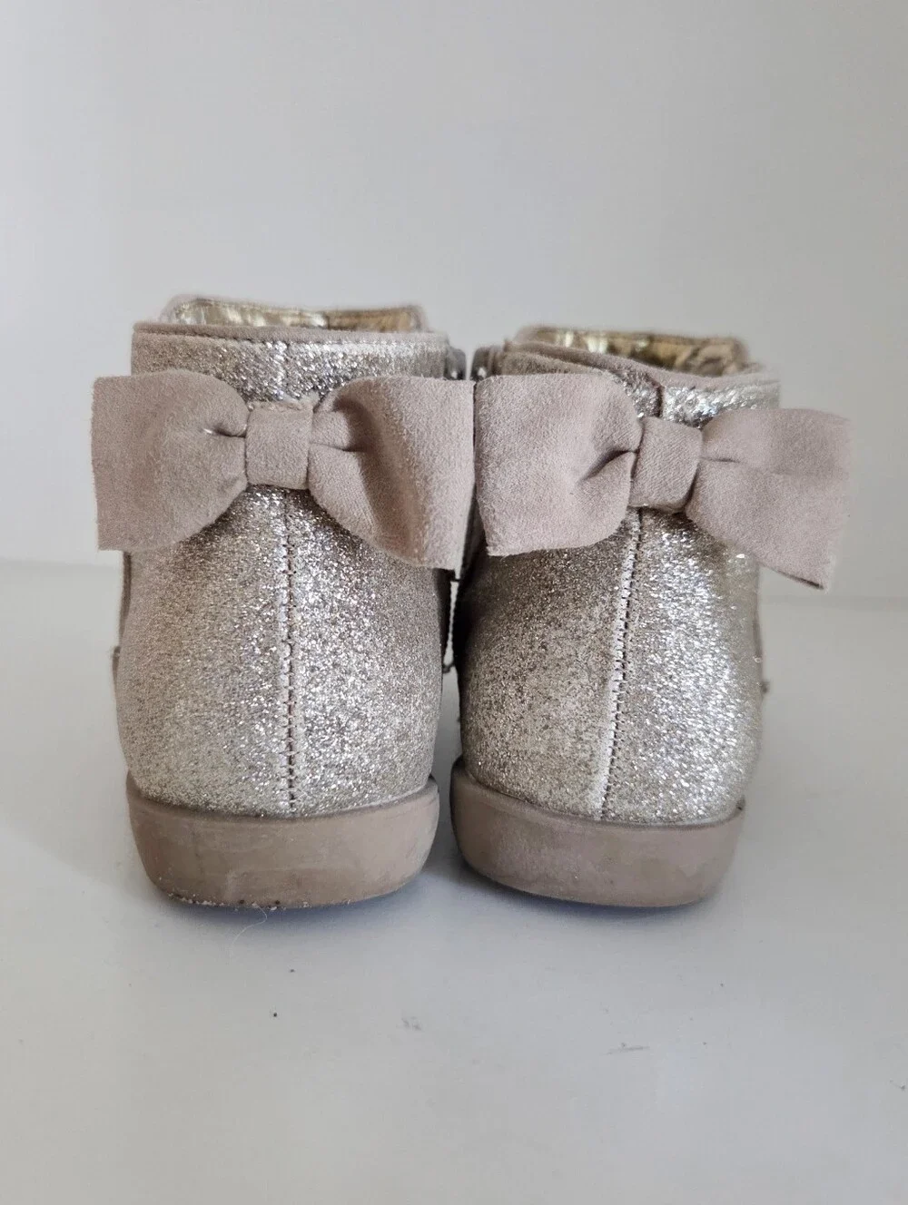 Girls Faux Suede & Glitter Accent Ankle Boots Size 1